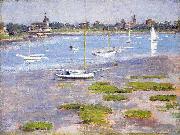 Theodore Robinson Theodore Robinson, Low Tide Riverside Yacht Club Sweden oil painting artist